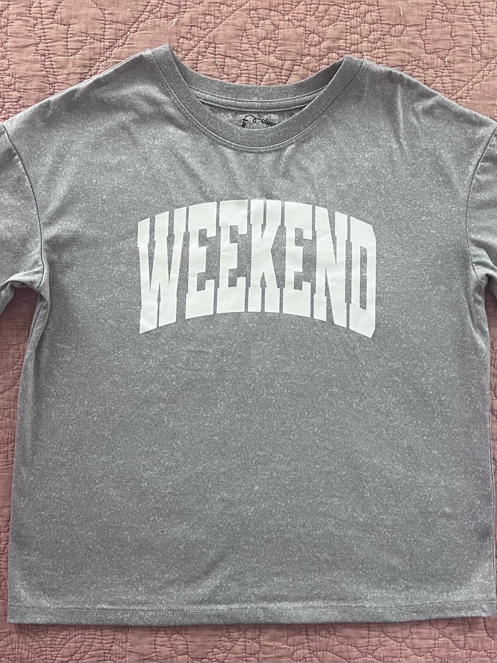 art class Gray Tee with White WEEKEND Graphic